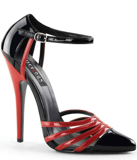 Devious — Escarpins Strappy D'Orsay DOMINA-412 Noir & Rouge Vernis