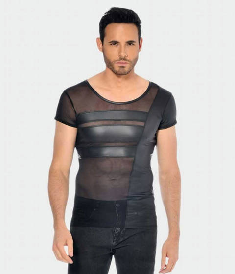 Catanzaro — T-shirt Masculin Asymétrique en Wetlook et Résille Benjen
