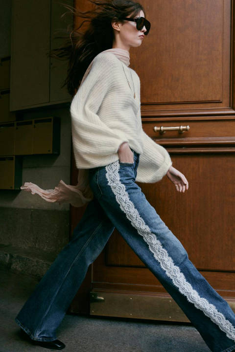 Zara — Jeans z1975 bootcut taille haute dentelle latérale