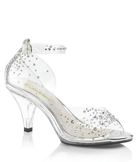 PLEASER Pink Label — Sandales Transparentes BELLE-330RS à Strass et Petit Talon
