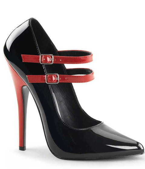 Devious — Escarpins Mary Jane DOMINA-442 Noir Vernis et Talon Rouge