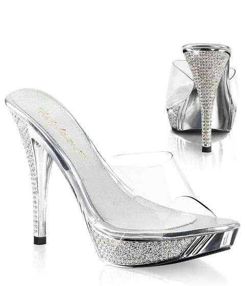 Fabulicious — Mules ELEGANT-401 : Plateforme et Talon Sertis de Strass pour un Éclat Total – Argent
