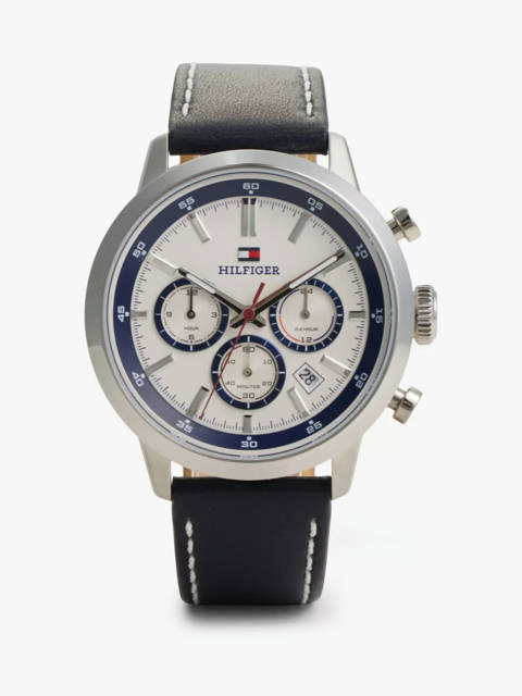 Tommy Hilfiger — Montre à bracelet cuir bleu et cadran crème