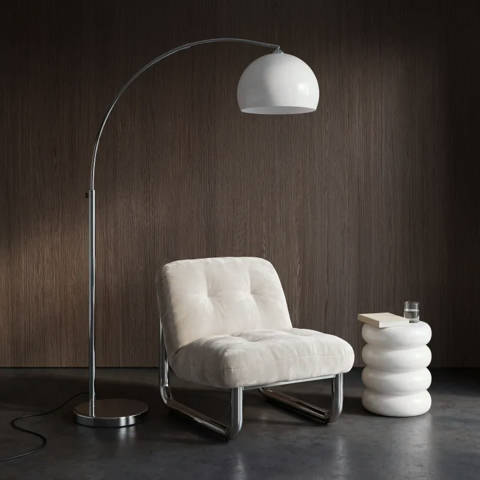 Maisons du Monde — Lampadaire en acier chromé et abat-jour blanc, H209 cm Sphere