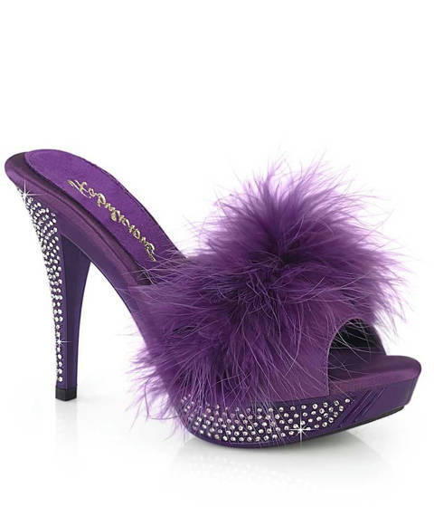 Fabulicious — Mules Marabout ELEGANT-401F : Plumes de Luxe et Socle Diamanté – Violet