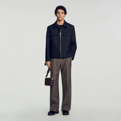 Sandro — Blouson zippé en laine – Marine