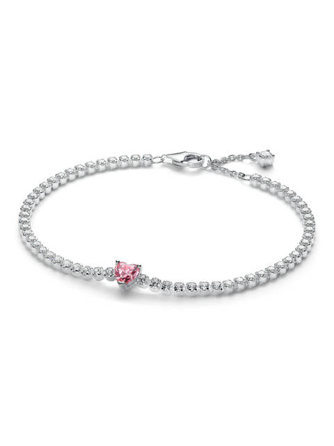 Pandora — Bracelet rivière cœur scintillant rose