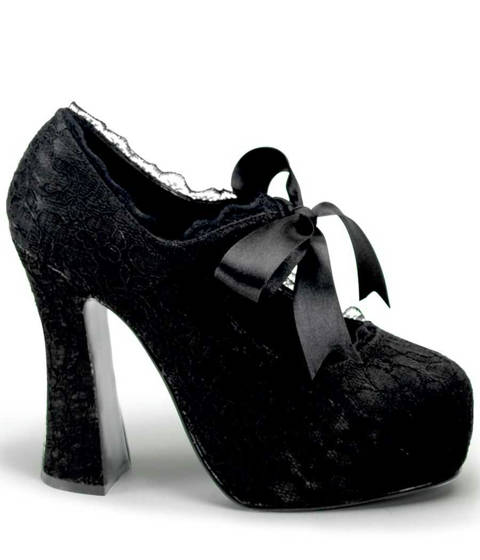 DEMONIA Cult — Escarpins Mary Jane DEMON-11 en Satin avec Dentelle et Nœud