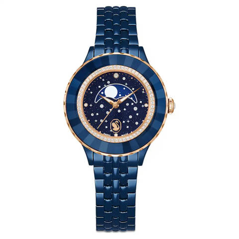 Swarovski — Swarovski Montre Octea moon Fabriqué en Suisse, Bracelet en métal, Bleues, Finition bleue