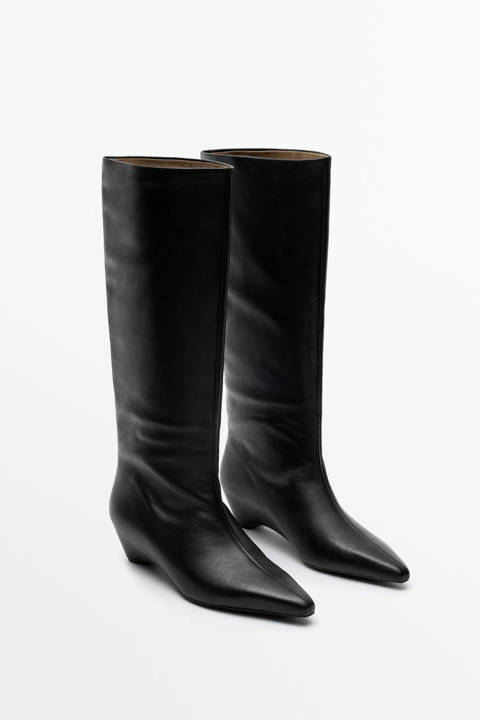 Massimo Dutti — Botte à talon compensé en cuir