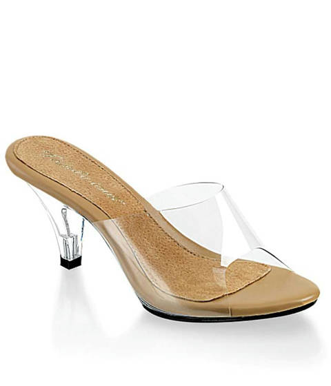 PLEASER Pink Label — Mules Transparentes BELLE-301 : Petit Talon Chic et Confort Fabulicious – caramel