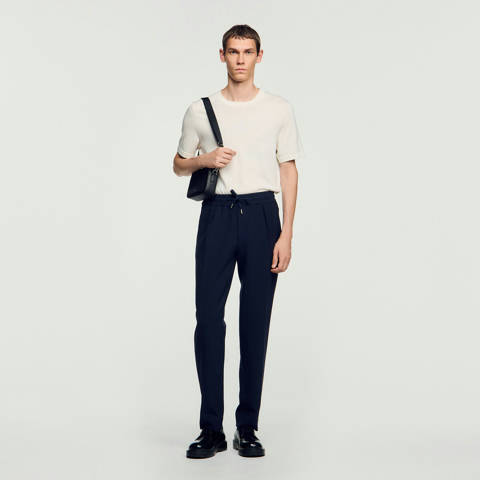 Sandro — Pantalon droit élastiqué – Marine