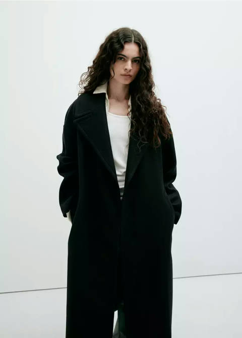 Mango — Manteau laine Manteco ceinture