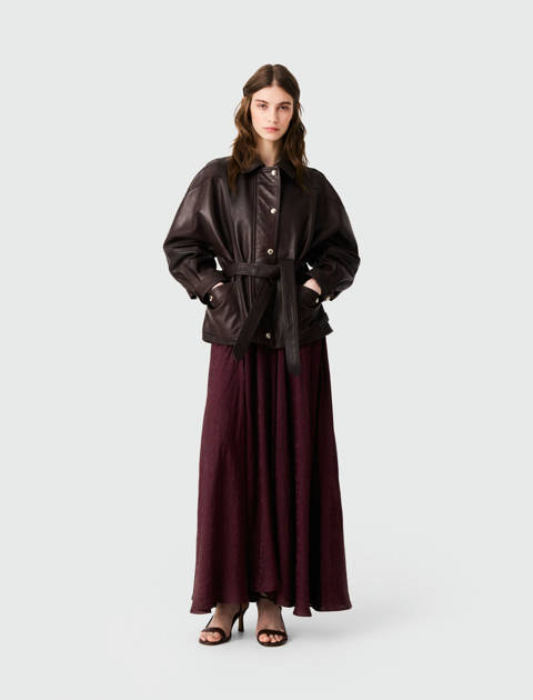 Maje — Blouson cuir oversize boutons dorés – Marron