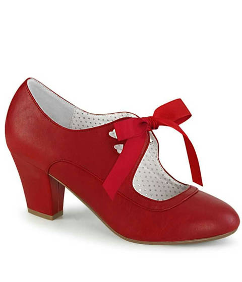 PINUP Couture — Escarpins Mary Jane WIGGLE-32 à Ruban et Découpe Cœur – Rouge Mat