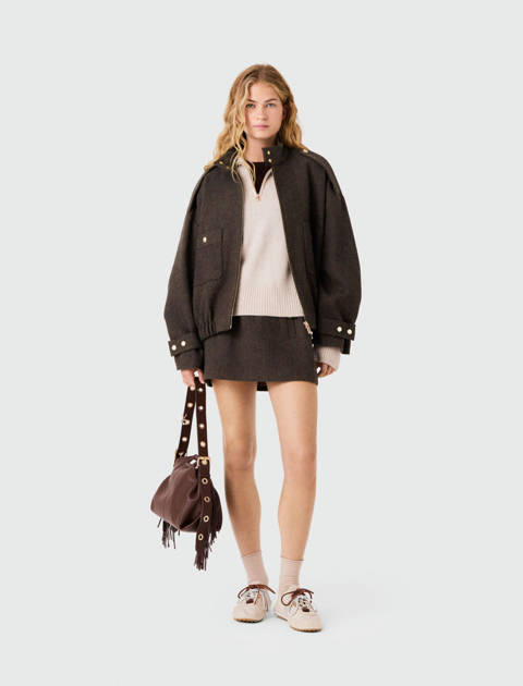 Maje — Blouson oversize en laine – Marron fonce