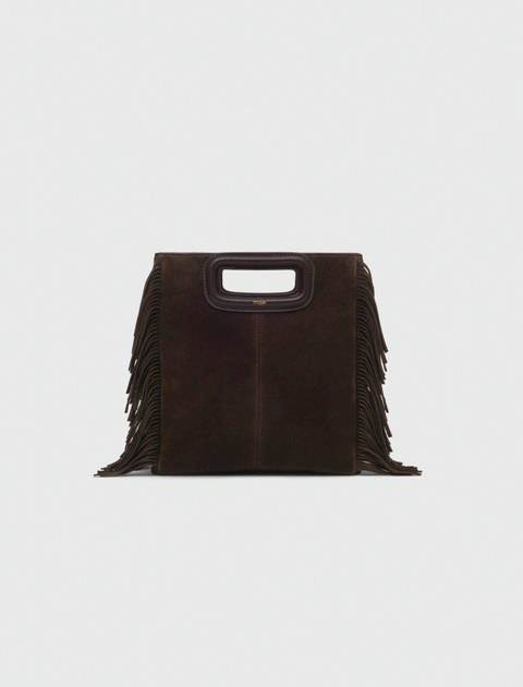 Maje — Sac M en cuir suède – Marron fonce