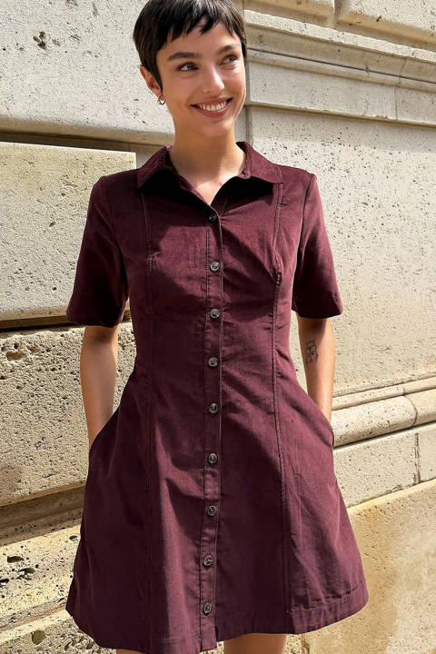 Anthropologie — Mini robe chemise en velours côtelé 100% coton Maeve