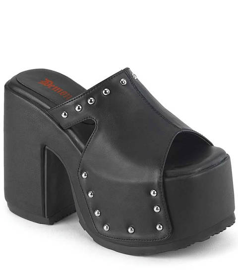 DEMONIA Cult — Mules à Plateforme et Clous Chromés Camel-109