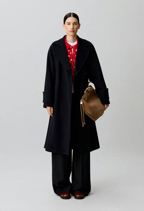 Claudie Pierlot — Manteau droit ceinture amovible – Marine