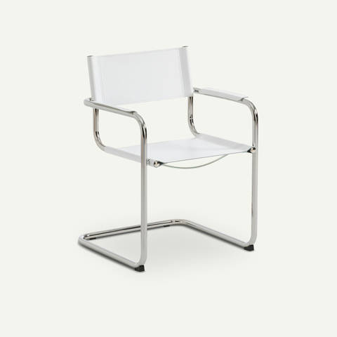 Am.Pm — Fauteuil de table, croûte de cuir véritable et acier chromé, WINSET