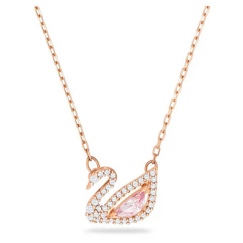 Swarovski — Swarovski Collier Swan Cygne, Rose, Doré à l’or rose 18 carats (750/1000)