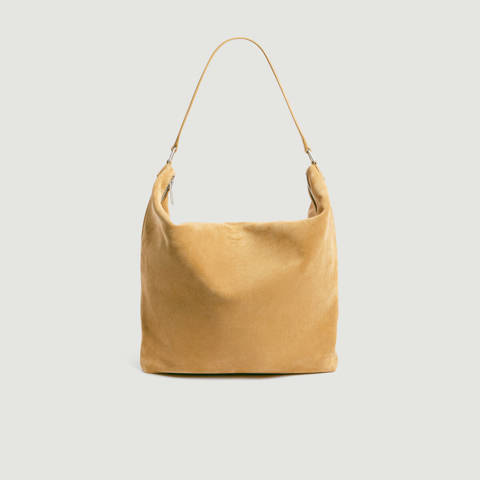 Sandro — Sac hobo zippé en croûte de cuir – Camel