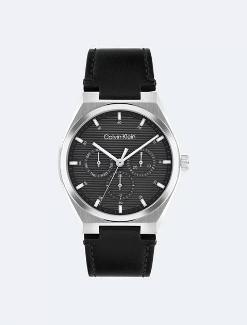 Calvin Klein — Montre multifonction avec bracelet en cuir