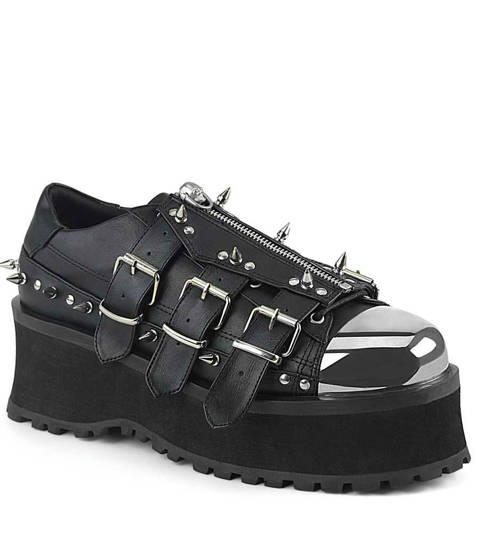 DEMONIA Cult — Chaussures gothiques à plateforme, clous et boucle cercueil