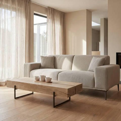 Maisons du Monde — Table basse en chêne massif et acier noir, L148 cm Magnus