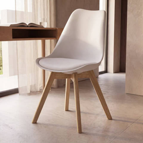Maisons du Monde — Chaise blanche et pieds en bois d'hévéa Ice