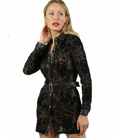 Soisbelle — L'Obscure Clarté : Robe Chemisier Noire à Fleurs Velours