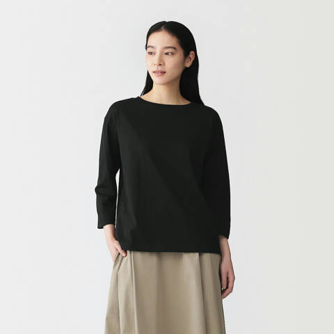 MUJI — T-shirt en Mélange de Coton à Manches 3/4 pour Femme
