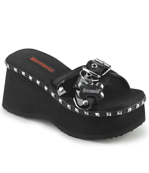 DEMONIA Cult — Mules à Plateforme et Brides Ossements Funn-28