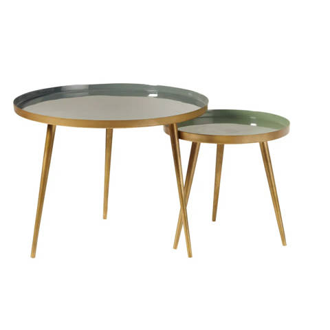 Maisons du Monde — Lot de 2 tables basses gigognes vertes et dorées Avril