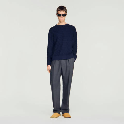 Sandro — Pull en maille éponge – Marine