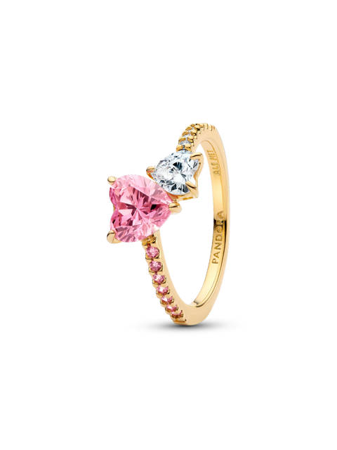 Pandora — Bague scintillante double cœur rose incolore