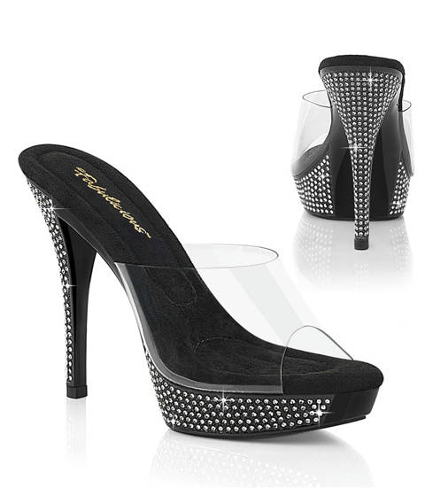 Fabulicious — ATHENA-501 : Mules plateforme à l'éclat cristallin – Noir