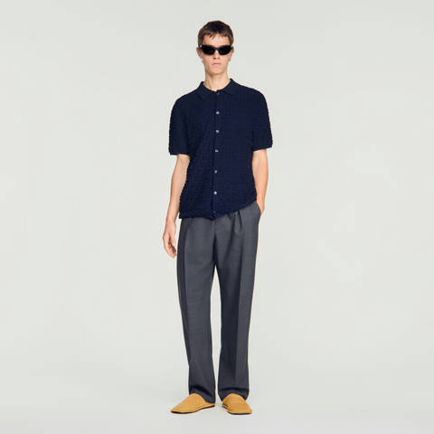 Sandro — Cardigan en maille éponge – Marine
