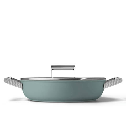 Smeg — Sauteuse antiadhésive Ustensiles de cuisson, Vert Émeraude Esthétique Années 50
