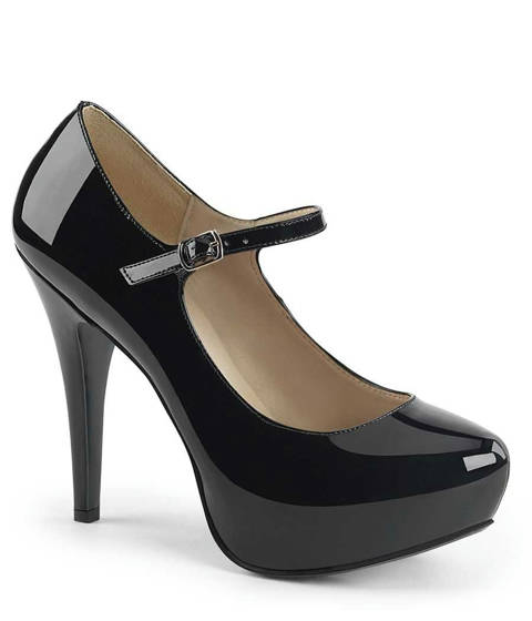 PLEASER Pink Label — Escarpins Mary Jane CHLOE-02 à Plateforme Cachée – Noir Vernis