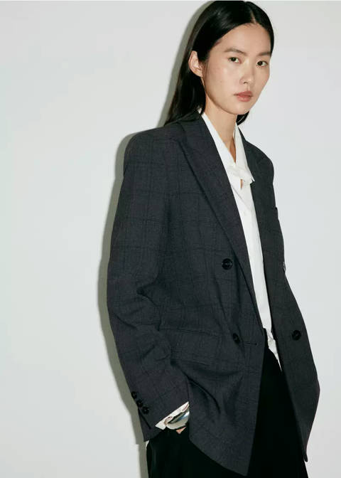 Mango — Blazer costume à carreaux double boutonnage