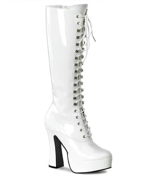 PLEASER Pink Label — La Botte Plateforme Lacée ELECTRA-2020 Blanc-Rouge-Noir – Blanc vernis
