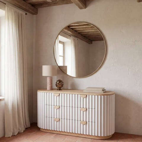 Maisons du Monde — Miroir rond en acier doré, Ø90 cm Clément