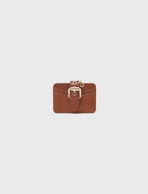 Maje — Porte carte Miss M en cuir lisse – Tabac