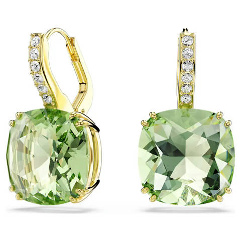 Swarovski — Swarovski Pendants d'oreilles Millenia Taille coussin, Vertes, Doré à l’or 18 carats (750/1000)