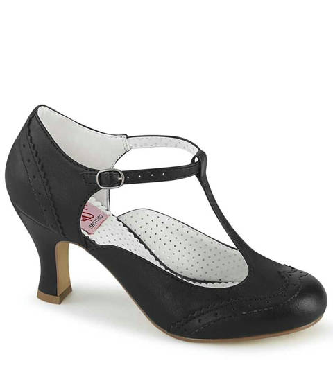 PINUP Couture — Escarpins à Bride en T FLAPPER-26 Style Wingtip Perforé – Noir Mat