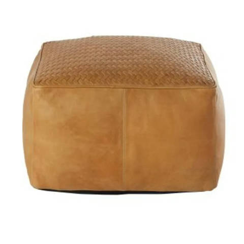 Maisons du Monde — Pouf en cuir de buffle camel tressé