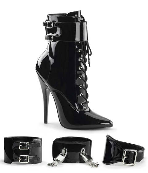 Devious — Bottines Stiletto à Revers Interchangeables DOMINA-1023 Devious – Noir Vernis