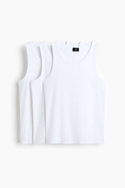 H&M — Lot de 3 débardeurs côtelés Slim Fit